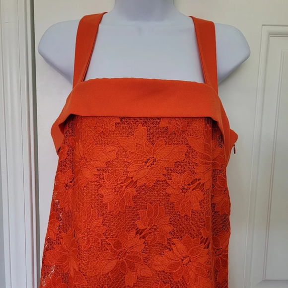 Banana Republic Limited Edition Orange Sleeveless Lace Overlay Dress Bow Size 8 - Picture 3 of 13